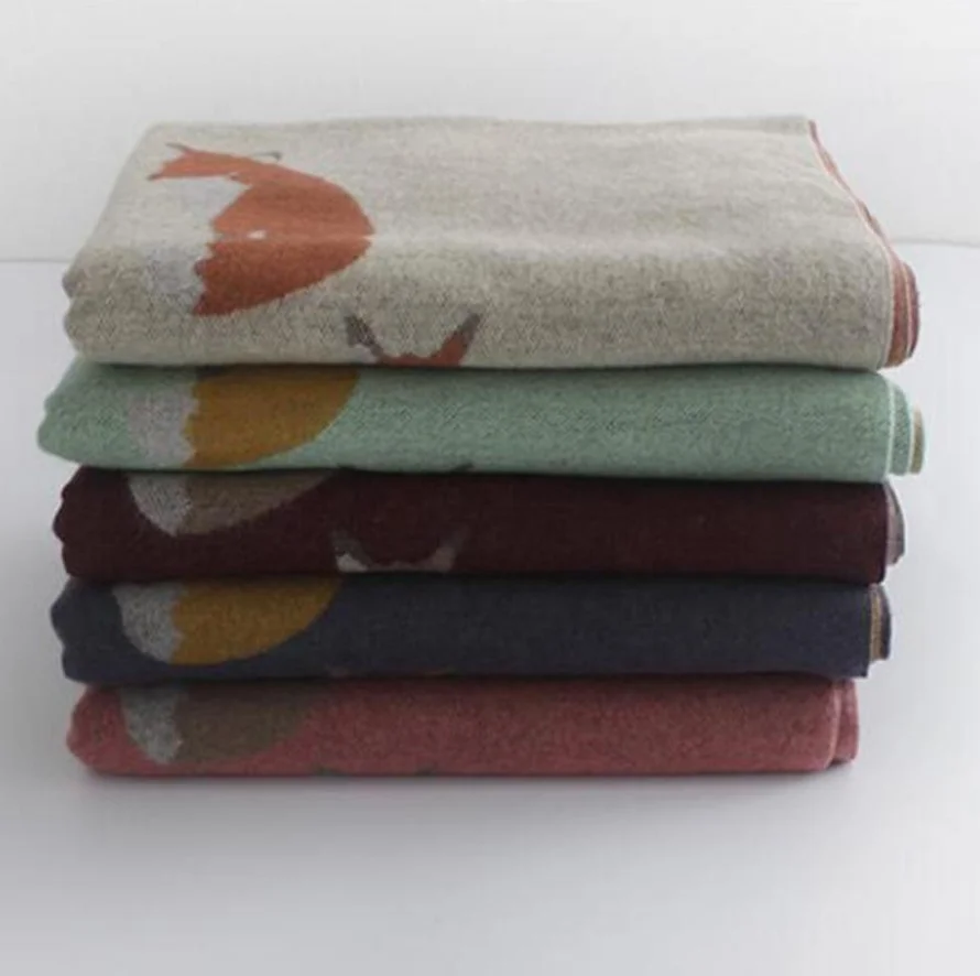 Kejia Women Winter Warm Cashmere Scarf Fox Printed Thicken Shawl Fashion All-match Scarf Wrap