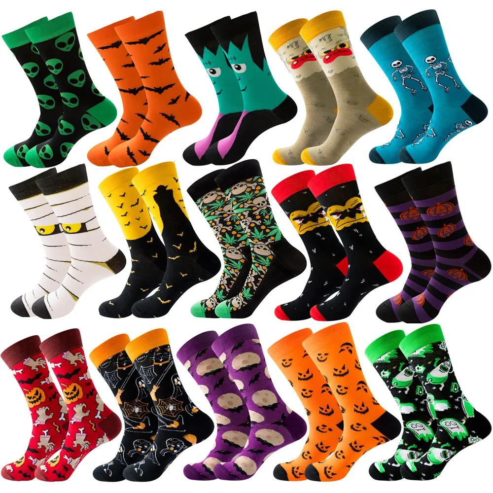 Custom Fashion Holiday Halloween Socks Party Funny Happy Gift Bats Novelty Socks Pumpkin Cotton Men Dress Halloween Crew Socks