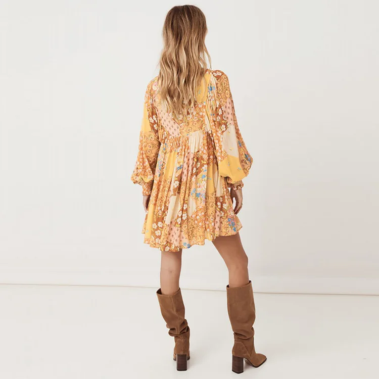 AX Dongguan women clothing manufacturer robe femme boho mini custom dresses women beach wear printed maxi floral casual dress