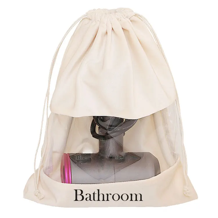 Custom Printed Recycled Jute Travel Shoe Storage Bags with Transparent Window Drawstring Bag Shoe Dust Bag