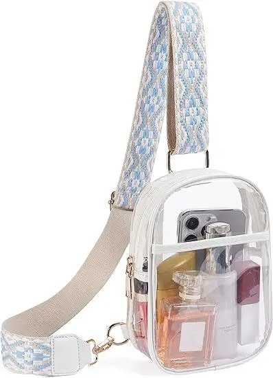 Clear PVC Chest Bag Adjustable Strap Crossbody Waist Bags For Outdoor Guitar Strap Zipper Chest Bag