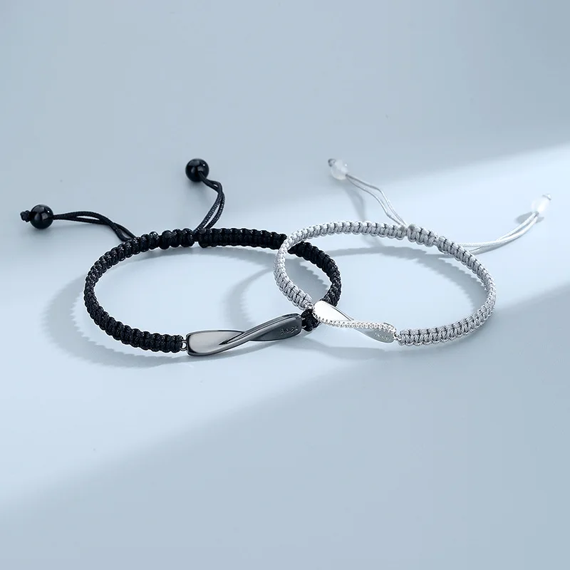 Charm Couple Friendship Black Gray Infinite String Woven Braided Bracelet for Women Men Lucky Jewelry