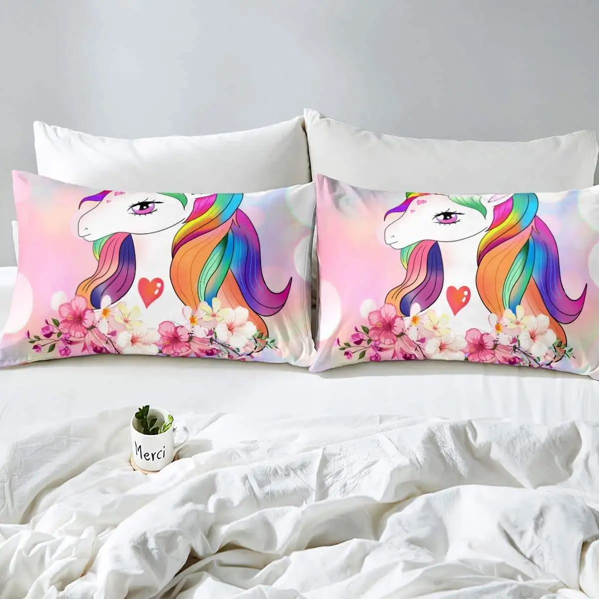 Twin Size 4 Piece Flying Horse Digital Printed Soft Breathable 90 gsm Microfiber Kids Bed Sheet Set