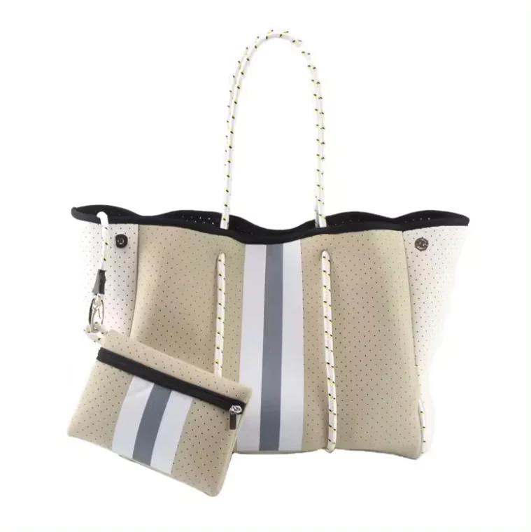 Custom Neoprene Beach Bag with Wallet Pouch Handbag Tote Large Capacity Storage Bag Sports Travel Luggage Shoulder Handle Bag