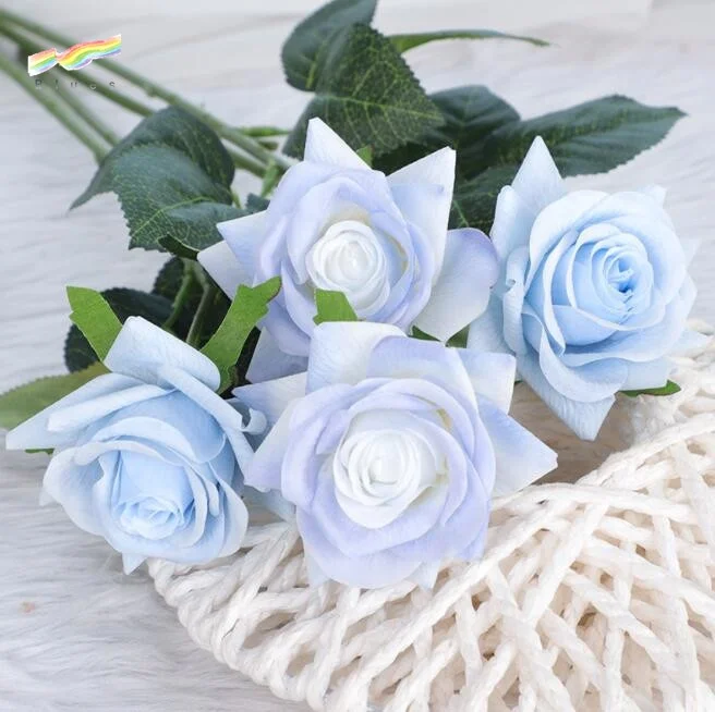 NB BLUES High quality real touch artificial roses light blue decoration eternal rose