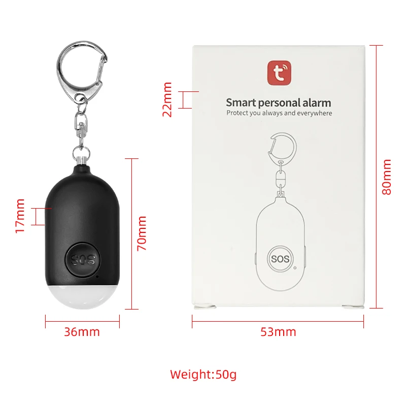 130Db Loud Siren Personal Alarm Bluetooth Smart LED Flashlight Keychain Women Self Defense Alarm With Tracking