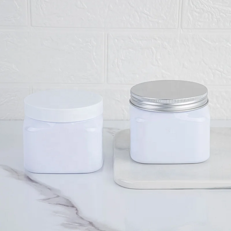 450G Square Empty Container PET White Cream Jars Packaging Plastic Cosmetic Face Cream Jar