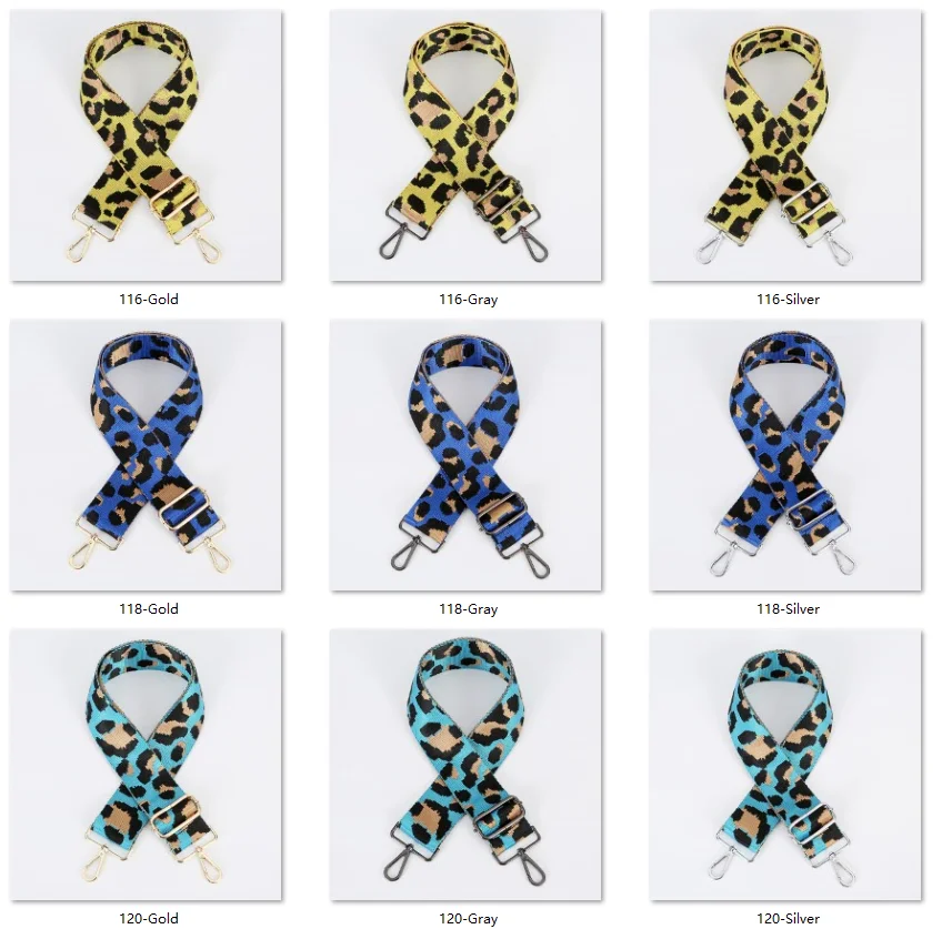 Fashion Leopard Designs Polyester 5 cm Width Adjustable Shoulder Bags Replacement Strap Crossbody Guitar Purse Straps with Hook