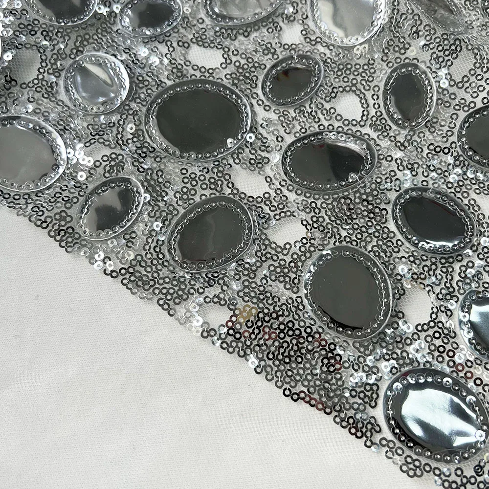 New design fancy sliver large sequin fabric with embroidery mesh net fabrics for clothing formal dress