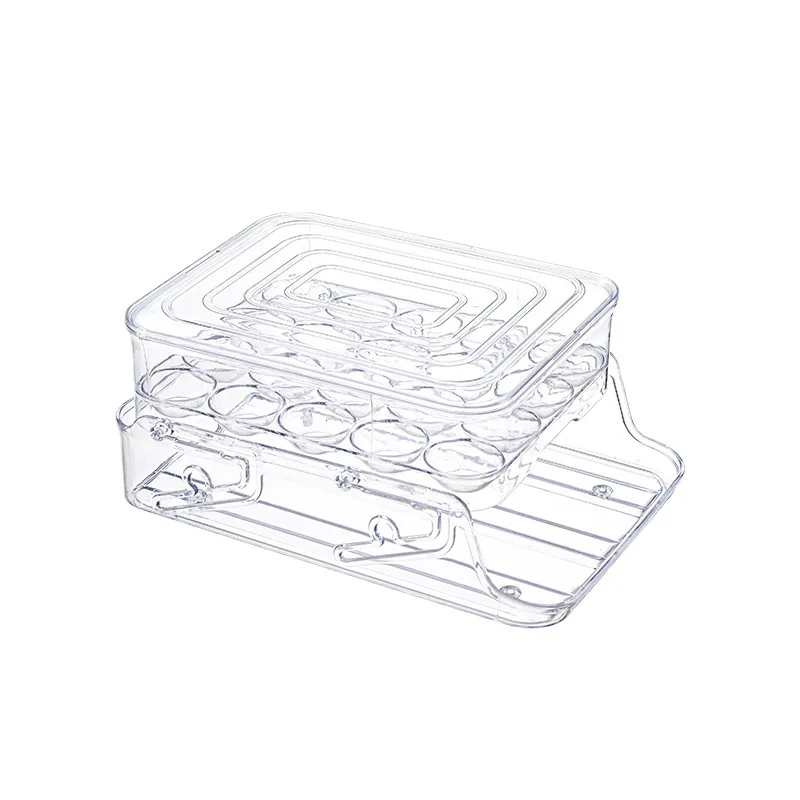 Double Layer Egg Holder for Refrigerator Large Capacity Egg Storage Container With Lid Clear Foldable  Egg Storage Box Organizer