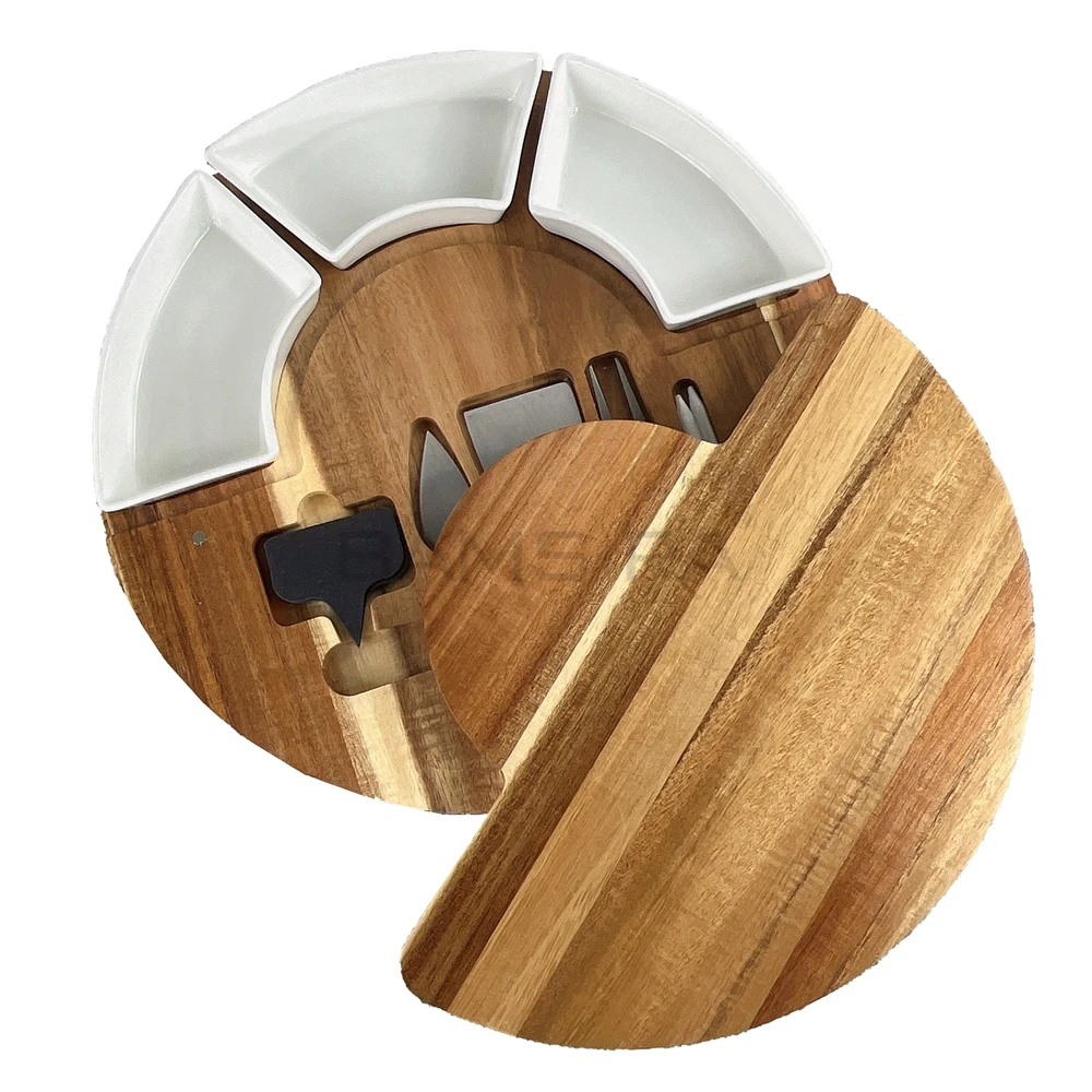 Acacia Wood Cheese Board Set, Charcuterie Boards, Acacia Wood Cheese Board with Knives