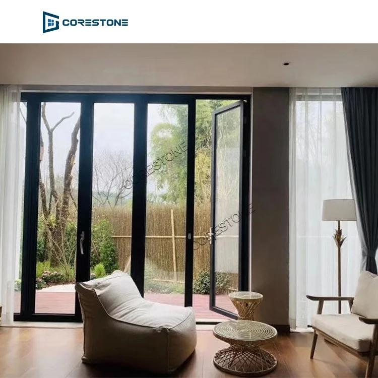 Aluminium accordion folding door bifold pvc concertina door for interior decoration