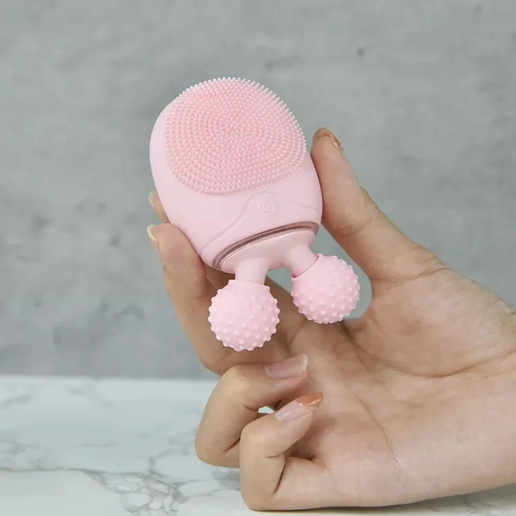 Dropshipping Products 2022 Skin Care Massager 2 in 1 Sonic Vibration Silicone Facial Cleansing Brush With Face Roller