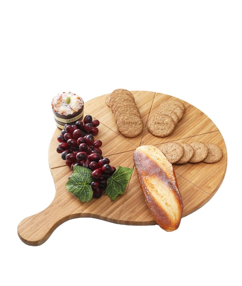 High quality big Size pizza cooked food tray Anti- Bacterial Chef Wood Cutting Board with handle