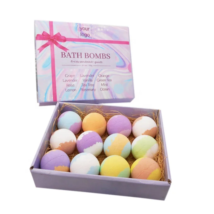 
Wholesale Bath Bombs Gift Set Glitter Natural Material with Flowers 70G*12 Colors Bath Fizzy 