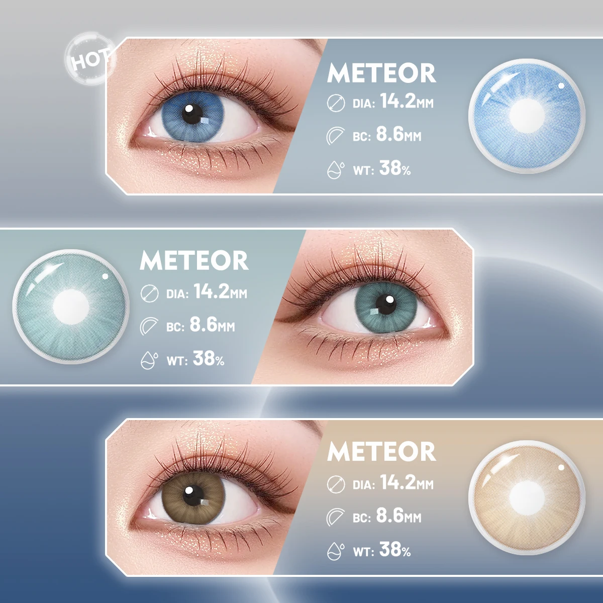 Lalens Meteor Blue 14.2MM Color Contact Lenses Wholesale Cosmetic Natural Brown Contact Lens Prescription For Dark Eyes