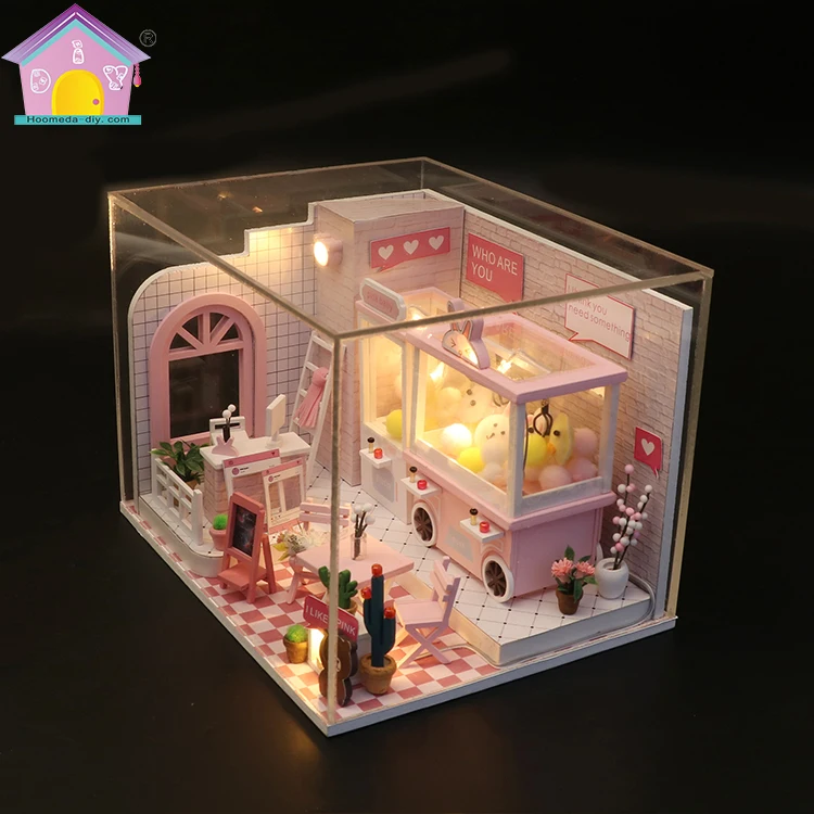 Магазин игрушек ручной работы милый розовый миниатюрный деревянный кукольный домик подарочные наборы со светодиодом для женщин