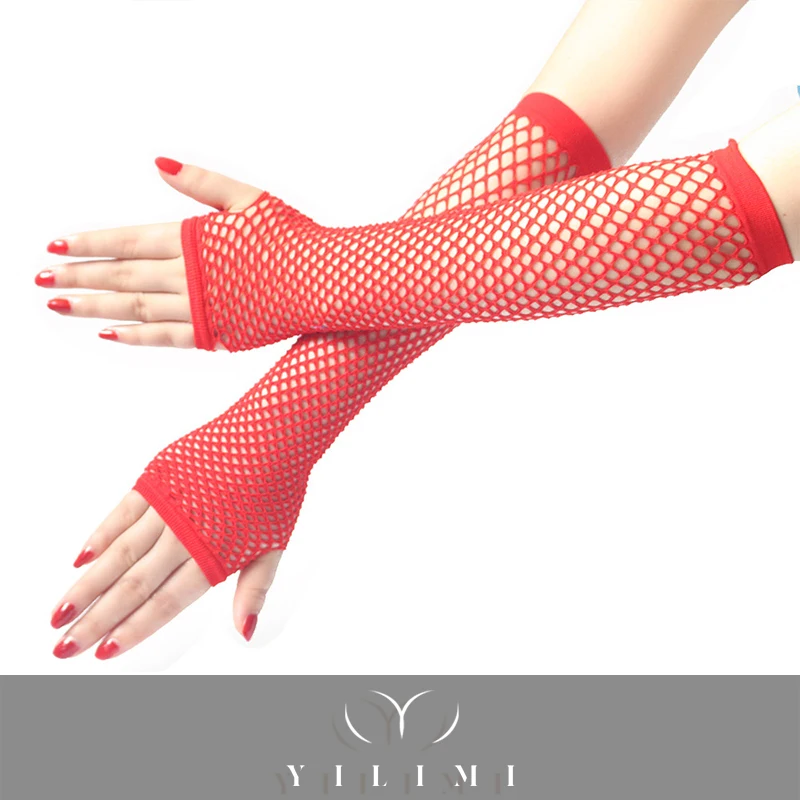 Женские сексуальные перчатки в сетку, перчатки в стиле панк и готика с дырками, костюм для дискотеки и танцев, сетчатые ажурные перчатки без пальцев