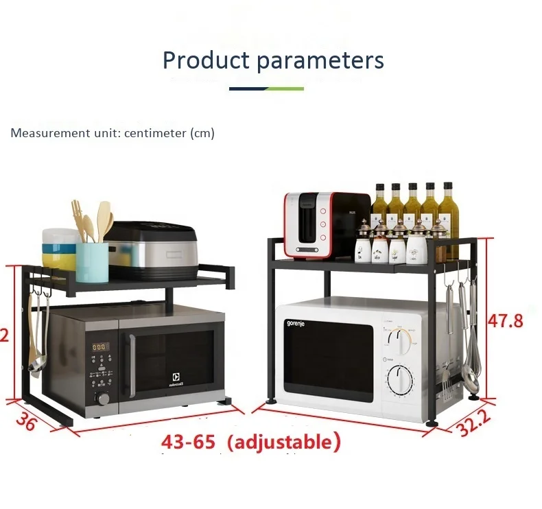 
Adjustable Kitchen Microwave Oven Holder Storage Rack Standing Oven Seasoning Organizer Storage Stainless Steel Storage Shelf 
