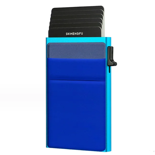 Retractable Id Card Holder Credit Card Holder Minimalist Saffiano Smooth Crazy Horse Leather RFID Slim ID Card Holder