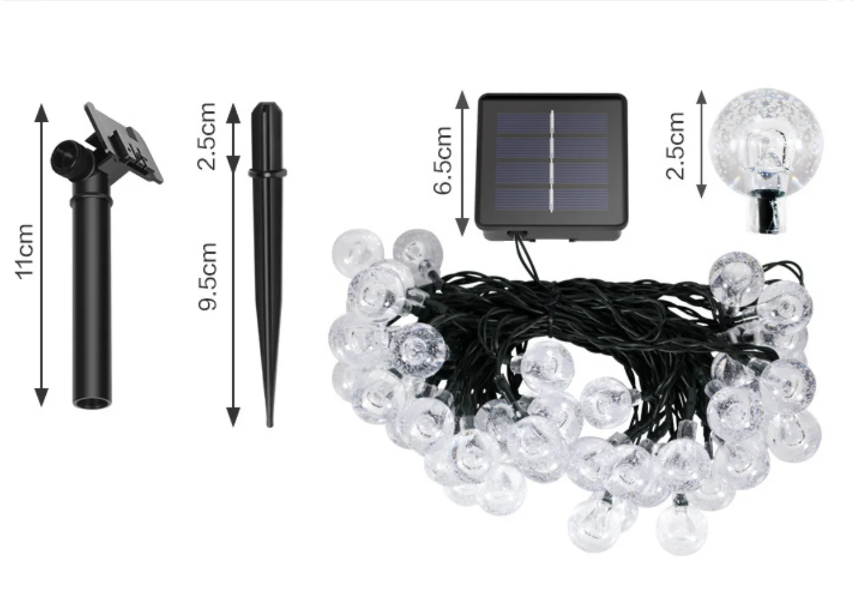 Solar String Lights Outdoor Garden Decoration Christmas 50LED Festive Bubble Globe Lights