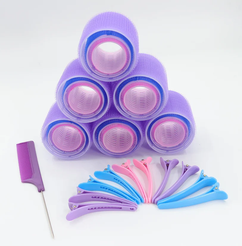 hot selling no heat plastic hair rollers set 3 sizes 18 pcs grip hair curler rollers with comb or pins
