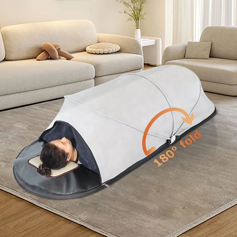 Gray portable full body heating far infrared folding sauna dome high concentration oxygen ion tent cabin