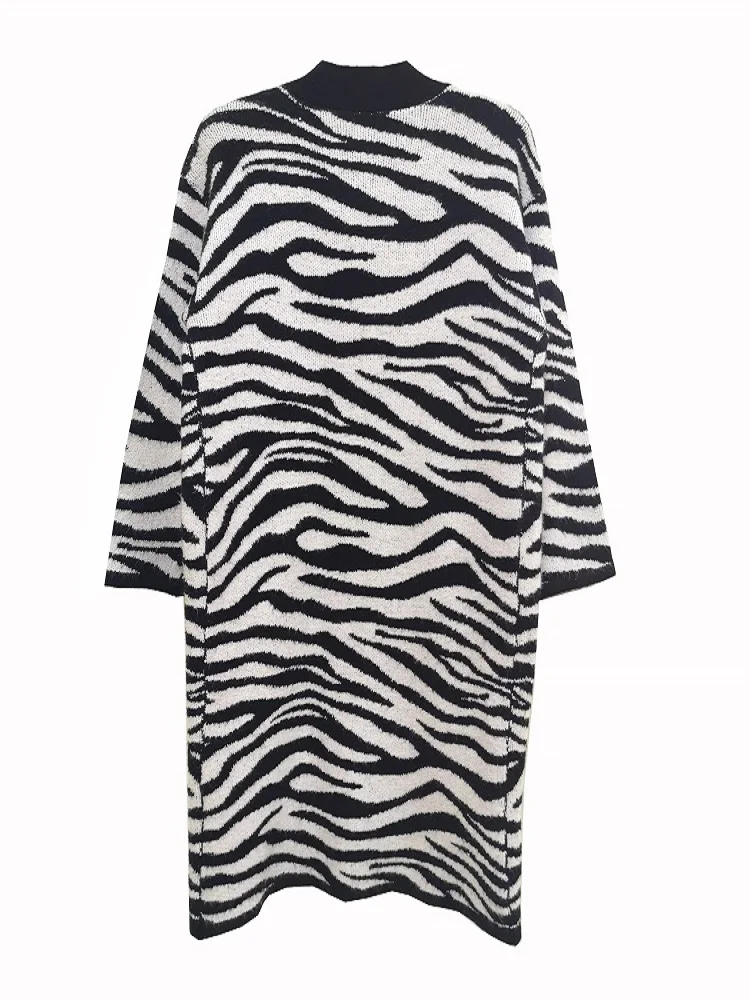 Fashion open coat sweater jacket coat pocket long sweater cardigan Zebra pattern for women