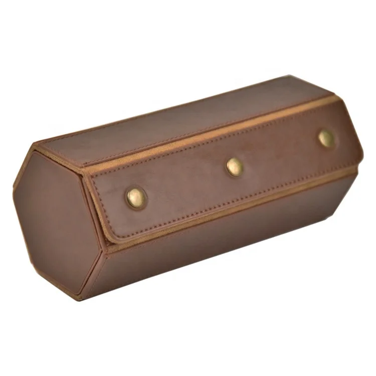 dongguan pink store travel hexagon watch case real genuine rollex luxury leather watch roll