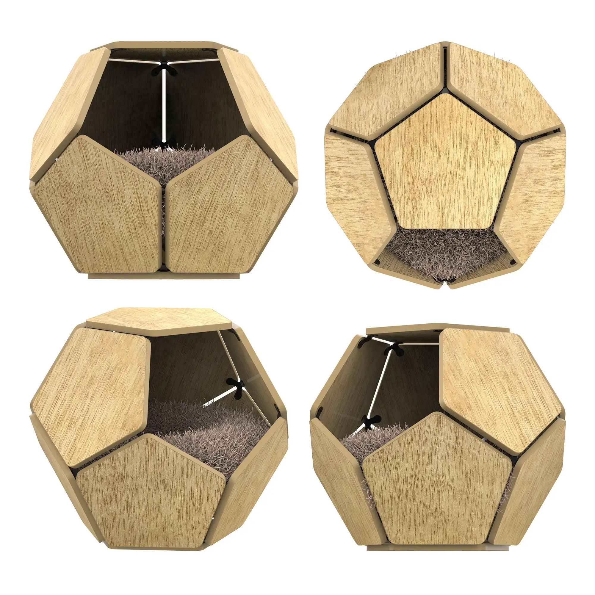 Современный роскошный новый дизайн шпонированная кровать для кошек пещера геометрический боковой стол современная мебель из натурального дерева шестиугольная