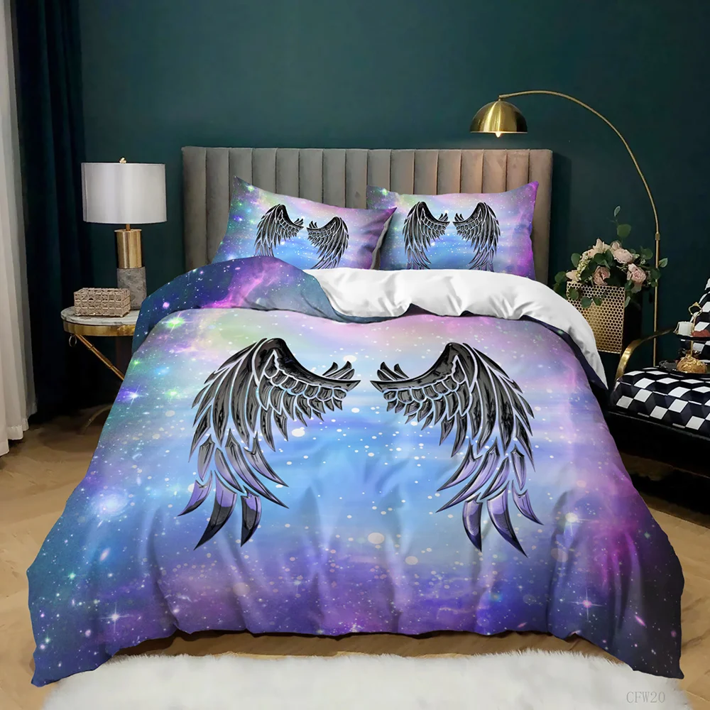 Angel wings 3d printed microfiber fabric duvet covers fashion bedding set
