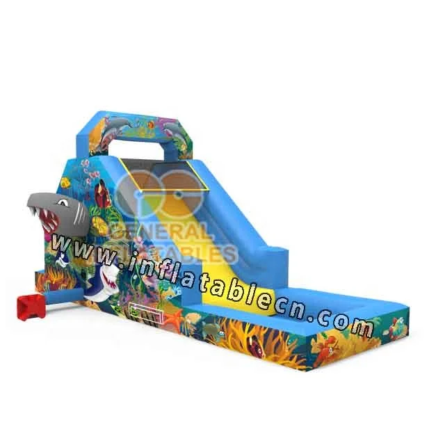 Ocean shark inflatable water slide with pool waterslide pool blow up slide