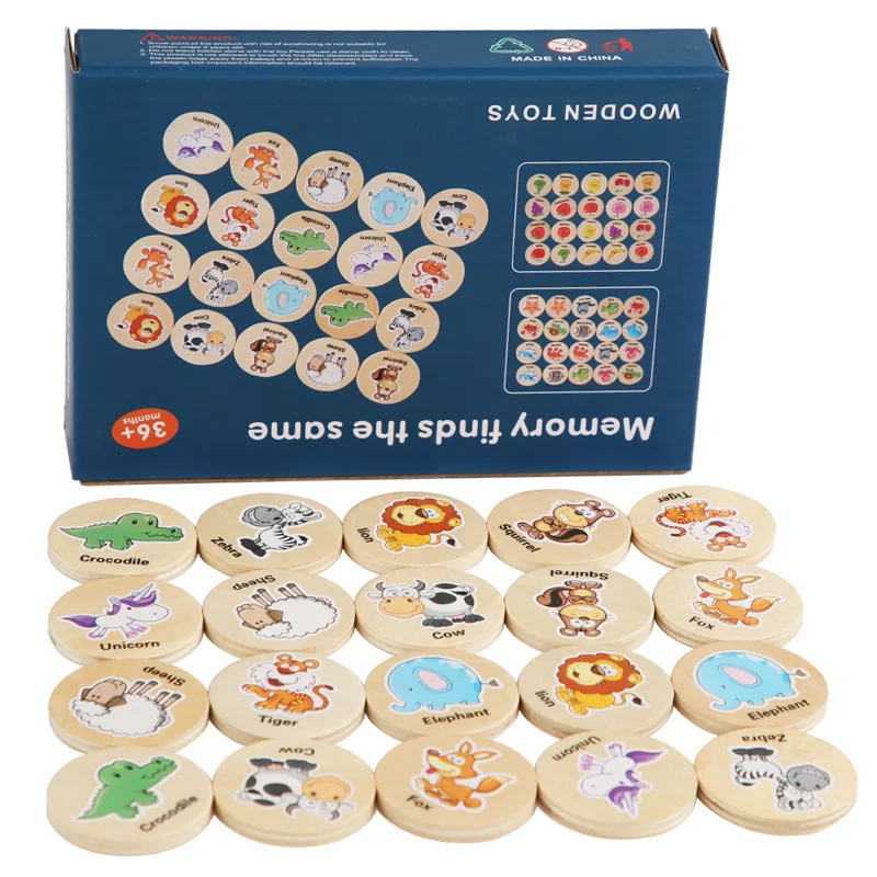 Children Educational Wooden Memory Game Animal Fruits Cognitive Baby Memory Chess Toy Kids Focus Training Wooden Educational Toy