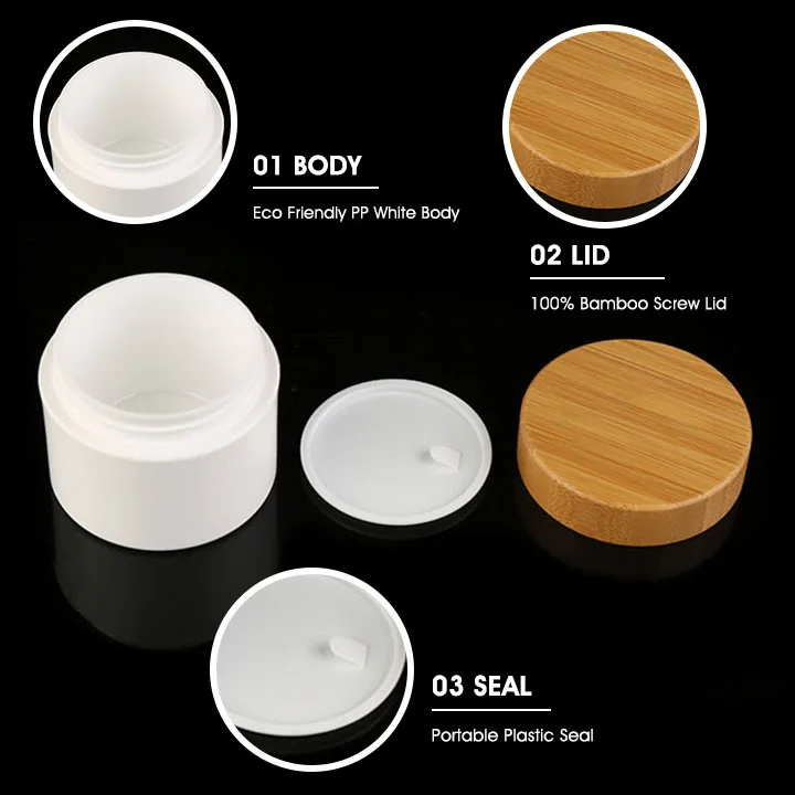 Wholesale Wide Mouth Bamboo Jars Cosmetic Container Cream Jar With PP Plastic Inner Bamboo Lid