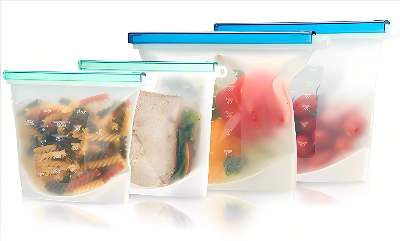 Dishwasher-Safe Lunch Storage Bags Reusable Freezer Bags Silicone Food Storage Bags For microwave oven