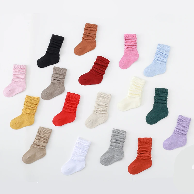 Bonypony 18colors 0-6year organic cotton baby socks gift wholesale premium scrunched style Toddler Baby slouch Socks
