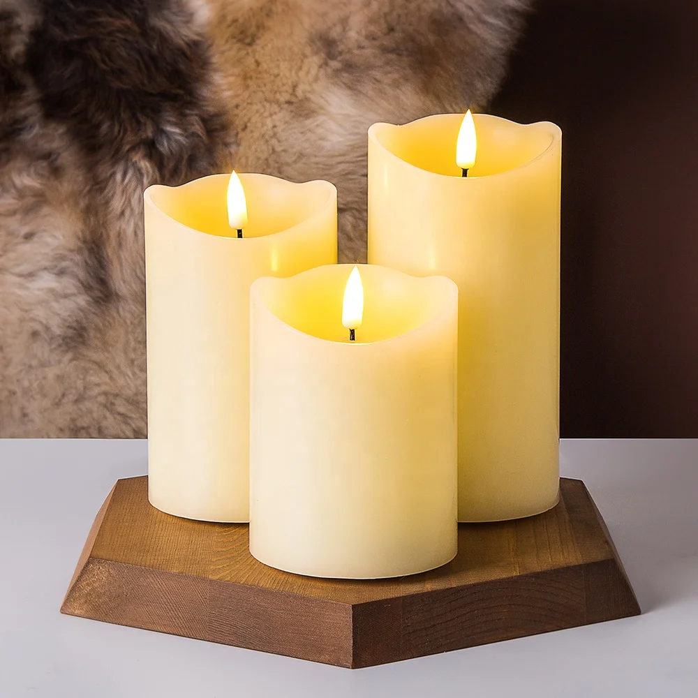 3d real flame 8 H10 H12.5 H15 столб цвета слоновой кости парафиновый воск работающие от аккумулятора светодиодные свечи с выдувным датчиком