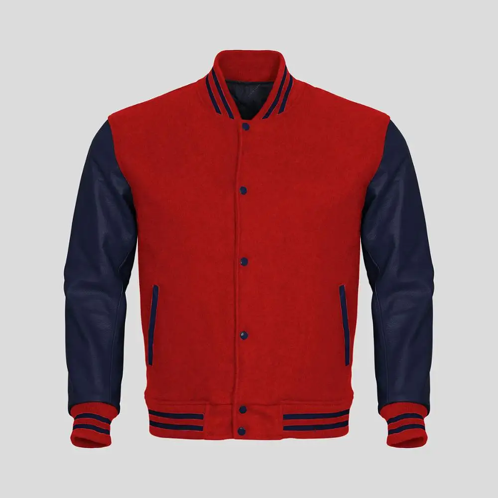 
Plain Wool Body Varsity Jacket With Leather Sleeves Wholesale Bomber Jackets For Men Custom Embroidery Mens Jacket 