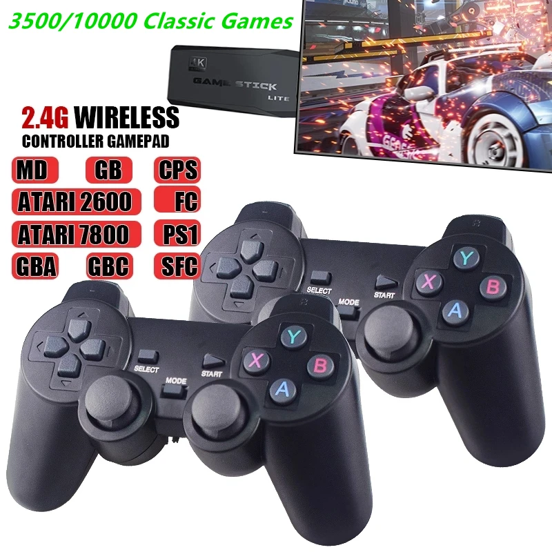 Hot Selling 10000 Games 4K Game Stick TV Video Game Console 2.4G Wireless Controller for PS1/SNES 9 Emulator Retro Console