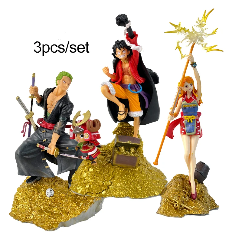 Anime Golden Base Luffy Zoro Nami Action Figures Anime Collectible Model PVC Figures with Box Wholesale Kids Toys