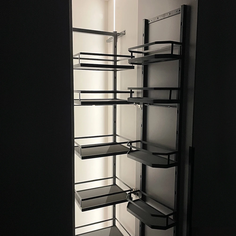 Modern Design Tall Pull-Out Pantry Organizer Adjustable Height Sliding Soft Close in Cabinets Functional Kitchen Accessory