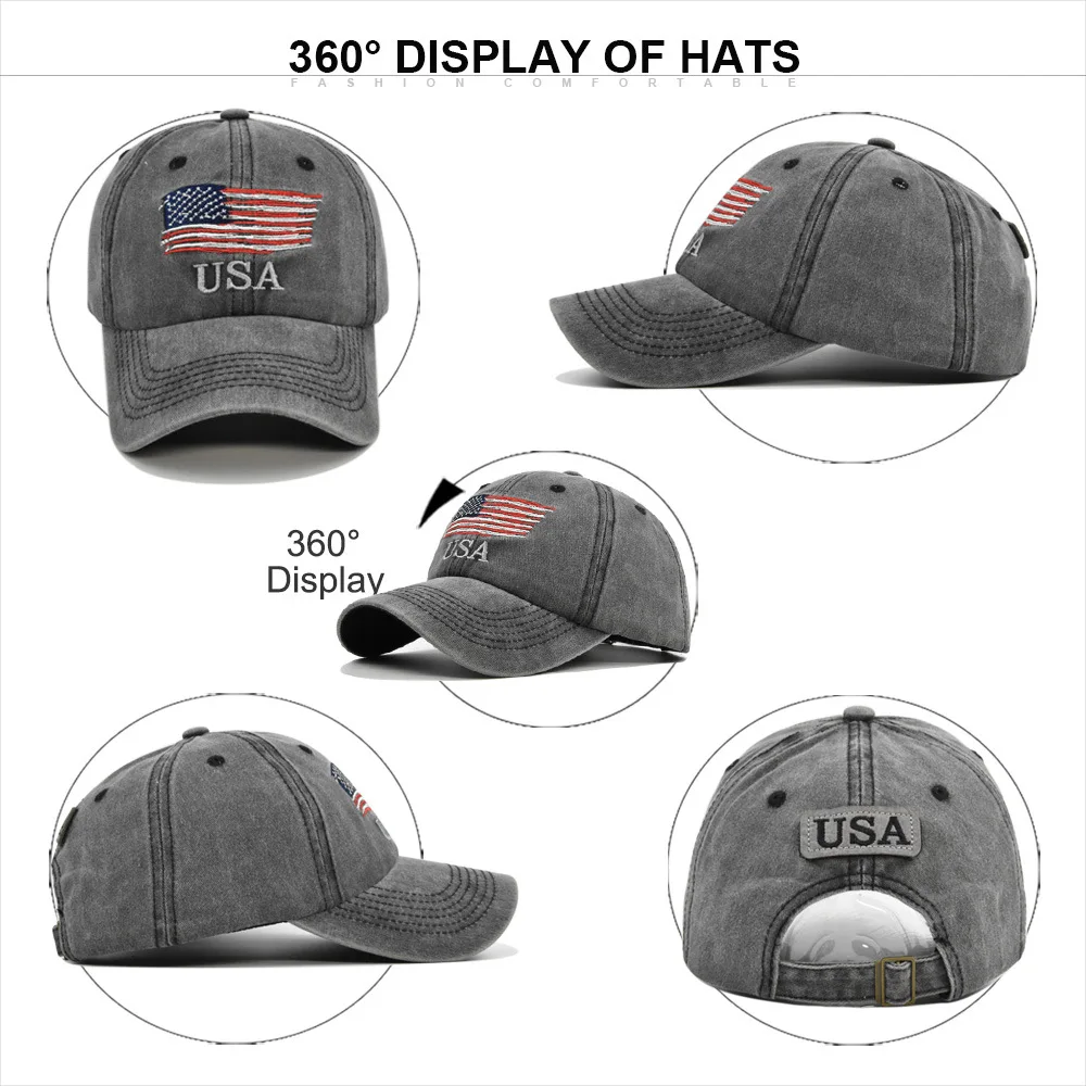 YD146 Women Man Vintage Patch Distressed Trucker Hat Washed Cotton Sports Hats USA Flag Embroidery Baseball Cap