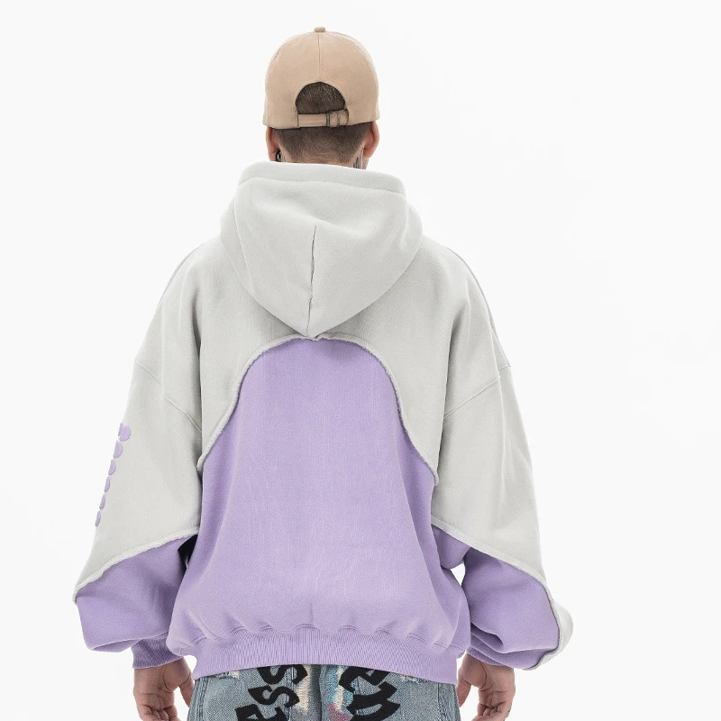 OEM Men Patchwork Hoodie Custom Puff Printing Logo 100 Cotton  Contrast Color Style Casual Quantity New Autumn Clothes