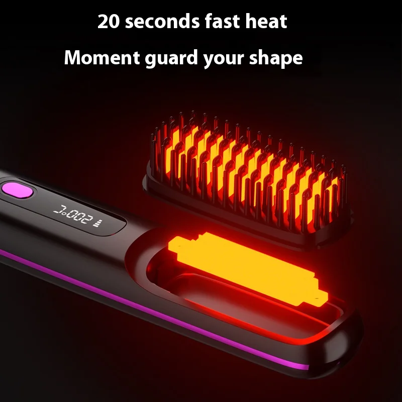 USB Electric Men Beard Straightener Negative Ion Wireless Mini Electric Hair Brush Cordless Hair Straightener Brush For Woman