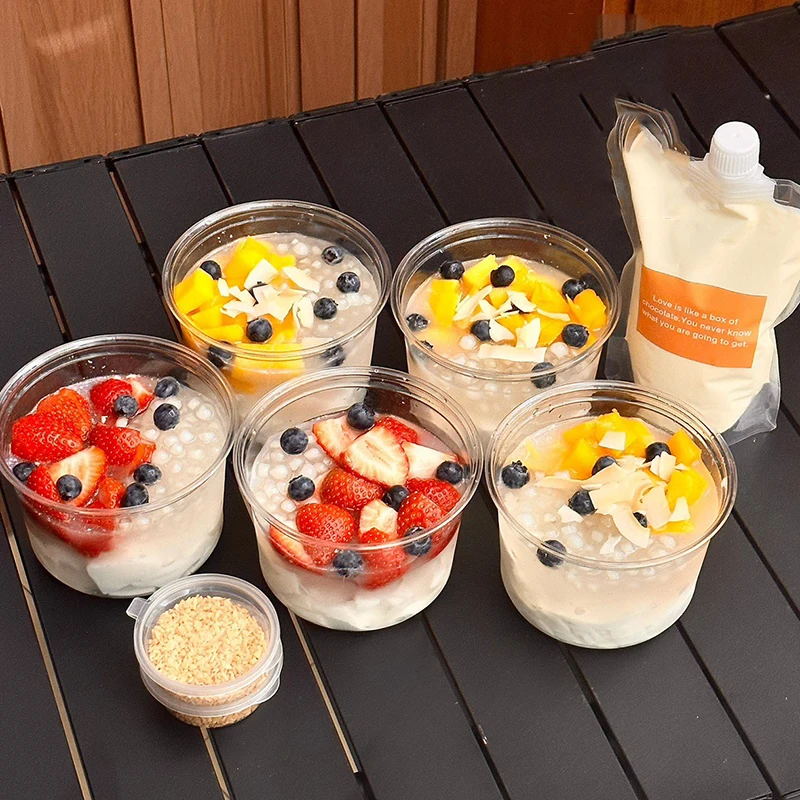 Eco-friendly One-time Fruit Cup Ice Powder Bowl with Cover Togo Transparent Plastic Fruit Clear Salad Container Salad Bowl