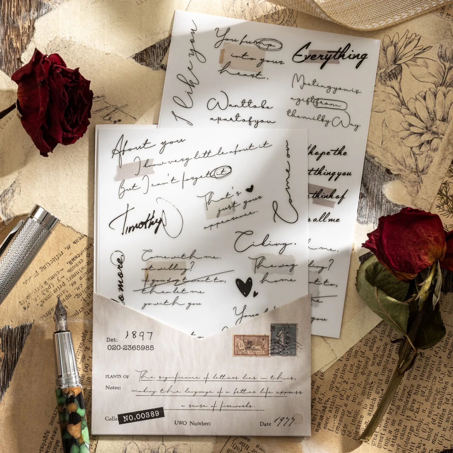 2 sheets/pack, transfer and paste one page of love letters, series of English handbags, versatile decorative materials, 6 styles