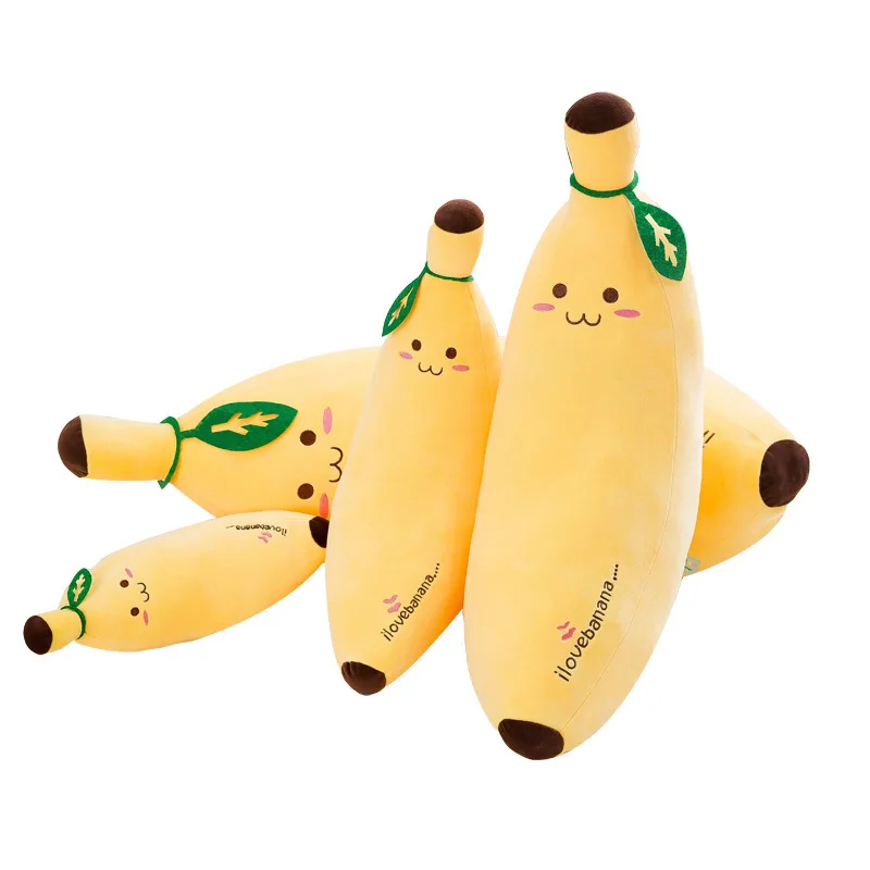 Bananas Plush Pillow Toys Big Sale Multi-size Down Cotton Filling Soft Smile Face Yellow Fruit Cute OPP Bag Unisex 2pcs 35-120cm