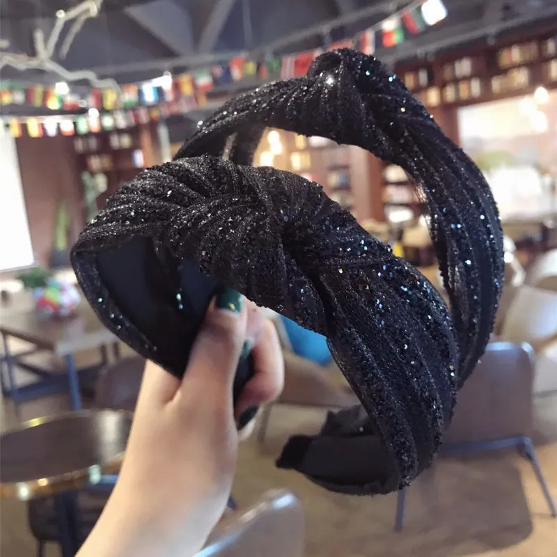 Fashion New Women Simple Classic Hairband Custom Plastic Black Diamond Knot Headband For Girls