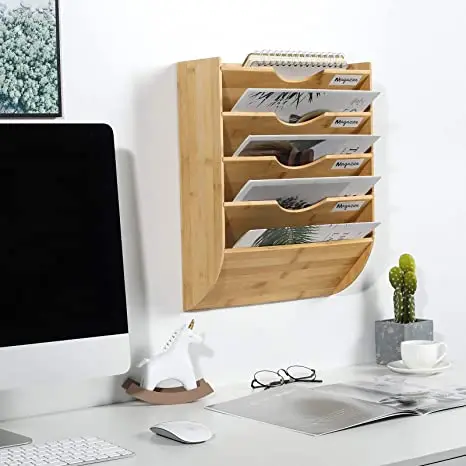 Бамбуковая настенная подвесная папка для файлов, писем, магазинов, 5 ярусов, настенная стойка для файлов, папки с метками