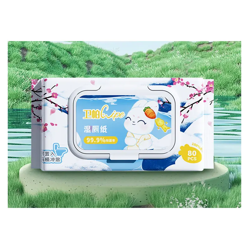 80 pieces High Quality Soft Organic Flushable Portable Toilet Wipes, Wet Toilet Paper